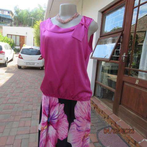 MASSUMI magenta pink silky stretch satin polyester sleeveless blouson top size 36-38