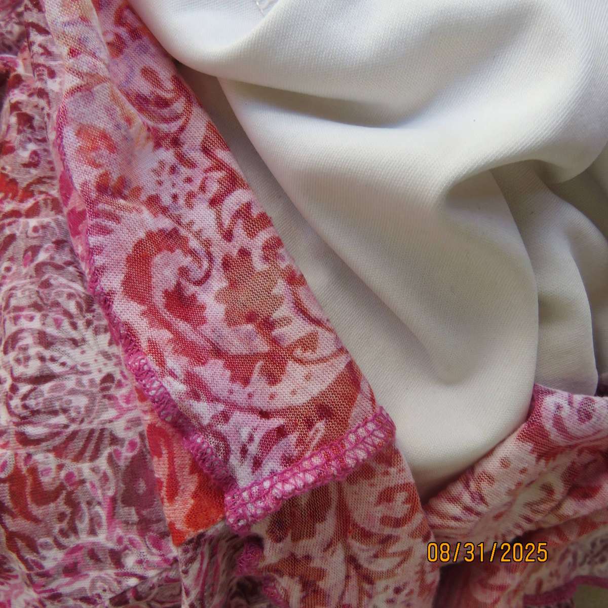 EXACT pink-crimson-white paisley print opaque lined flare dress for 9 to 10 yr old.