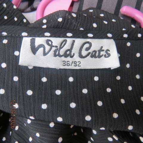 WILD OATS black and white polka dot tailored top with V neck and button front, size 36