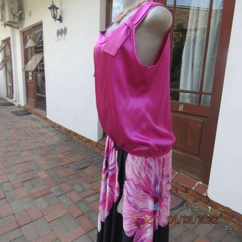 MASSUMI magenta pink silky stretch satin polyester sleeveless blouson top size 36-38