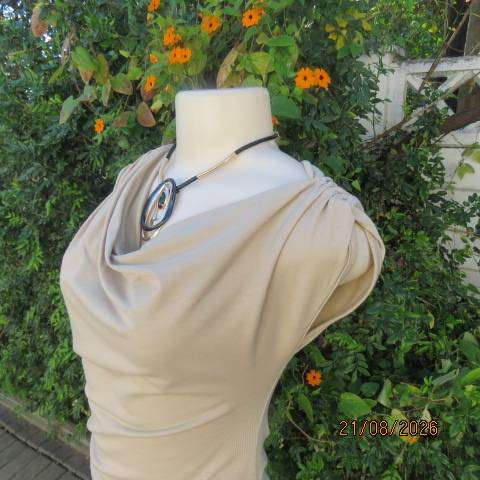 SHEIN beige bodycon maxi dress with cowl necklines and side drawstrings, size 38