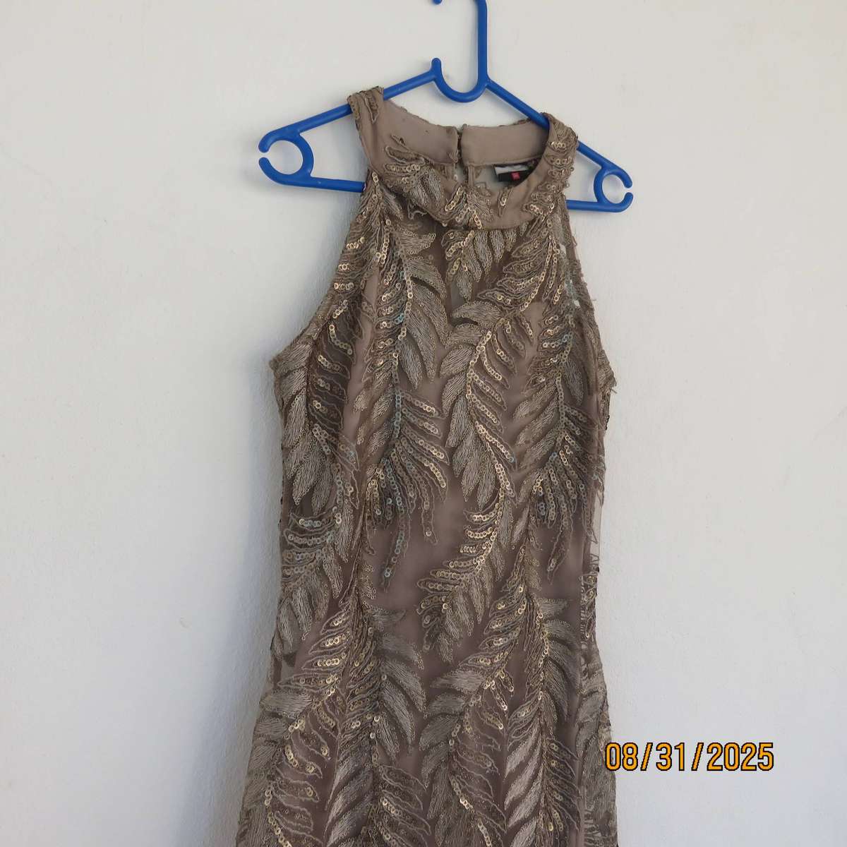 Ecru colour luxury embellished sheath lined sleeveless dress size 26-2