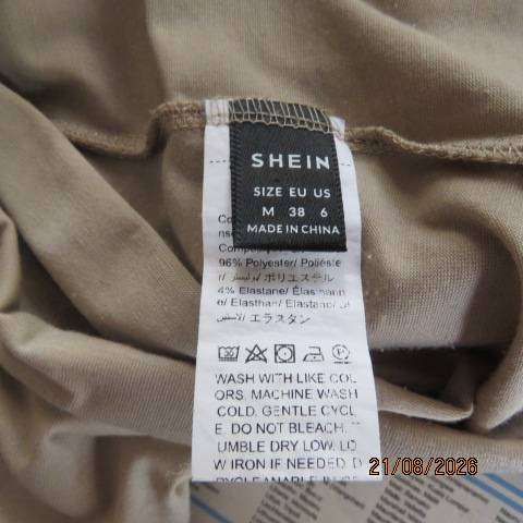 SHEIN beige bodycon maxi dress with cowl necklines and side drawstrings, size 38