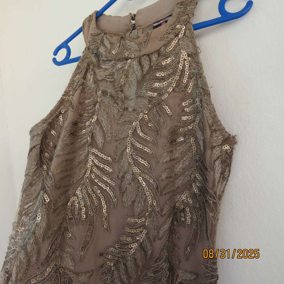 Ecru colour luxury embellished sheath lined sleeveless dress size 26-2
