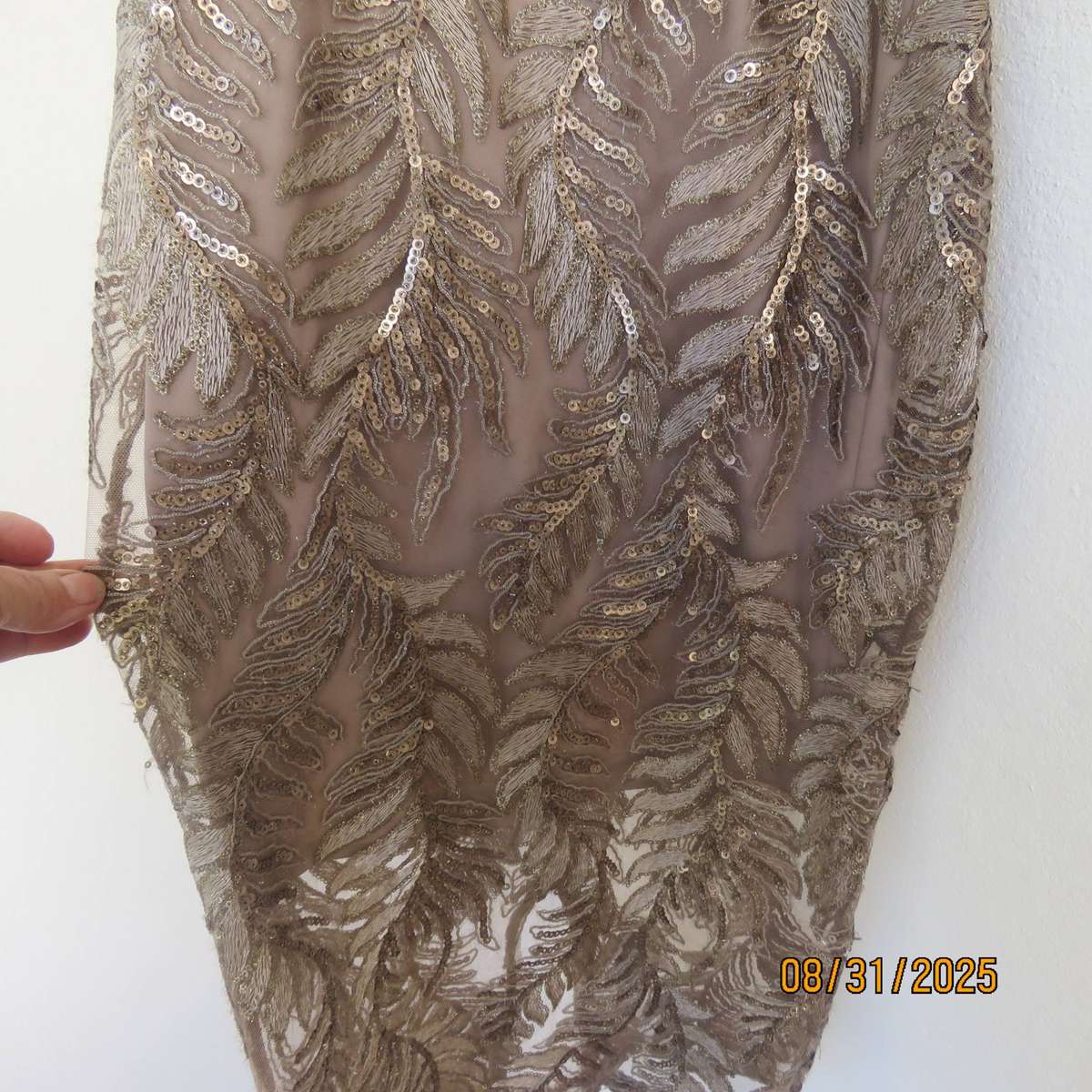 Ecru colour luxury embellished sheath lined sleeveless dress size 26-2