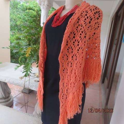 Coral triangle crochet throw with fringes, hand-made, 180cm x 100cm x 100cm