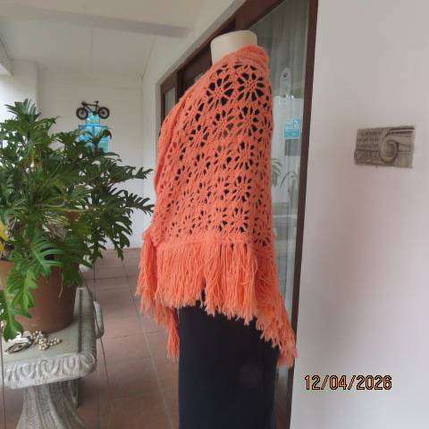 Coral triangle crochet throw with fringes, hand-made, 180cm x 100cm x 100cm