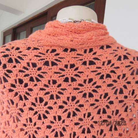 Coral triangle crochet throw with fringes, hand-made, 180cm x 100cm x 100cm