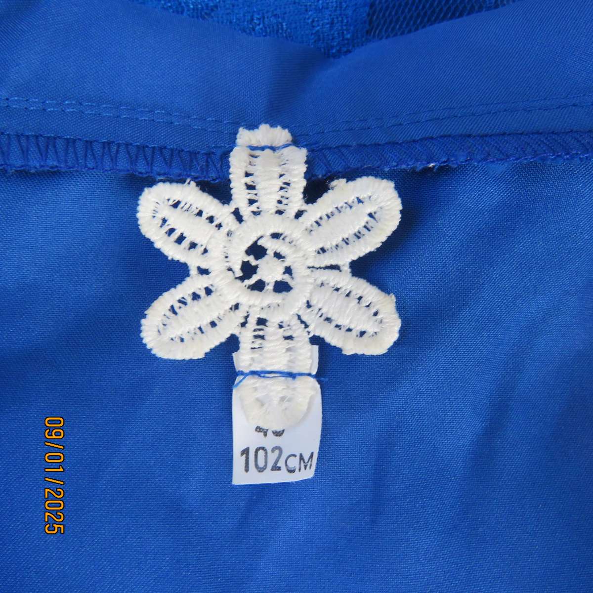 Cobalt blue boutique made acrylic lace lined long sleeve jacket Size large 40