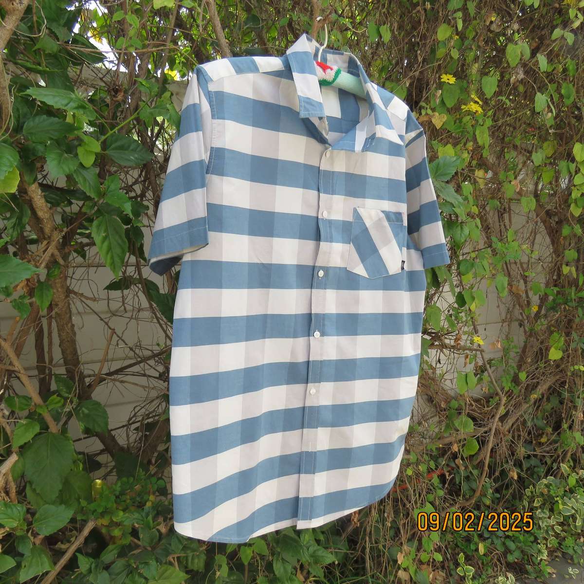 OAKRIDGE relaxed short sleeve blue-white check cotton shirt size XL