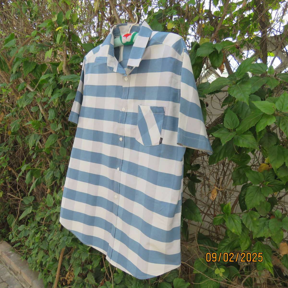 OAKRIDGE relaxed short sleeve blue-white check cotton shirt size XL