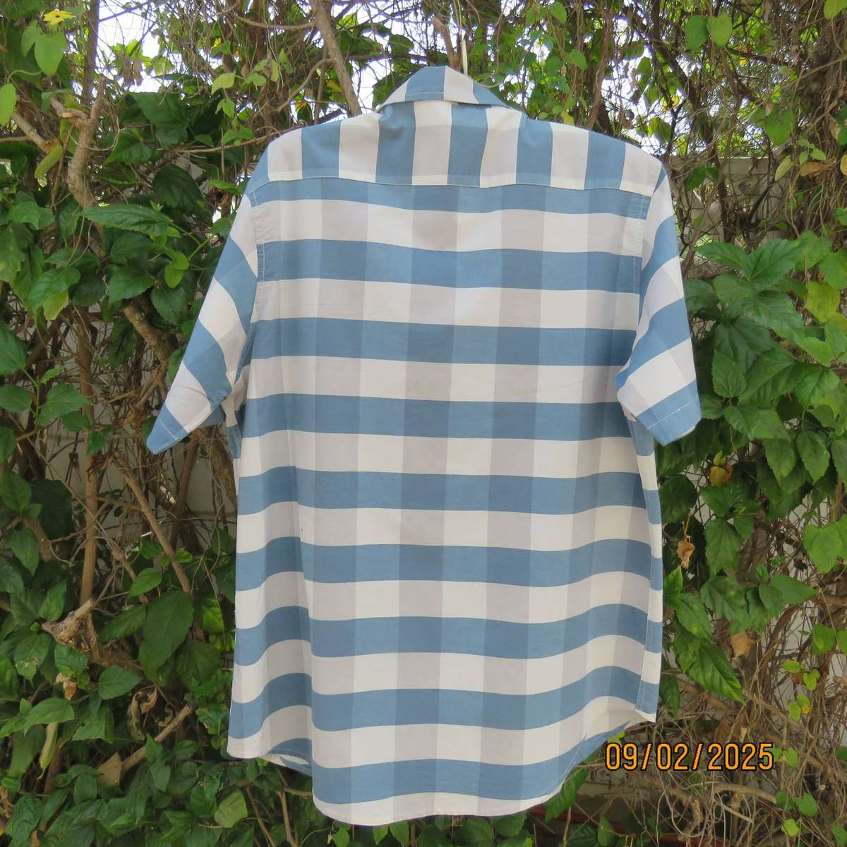 OAKRIDGE relaxed short sleeve blue-white check cotton shirt size XL