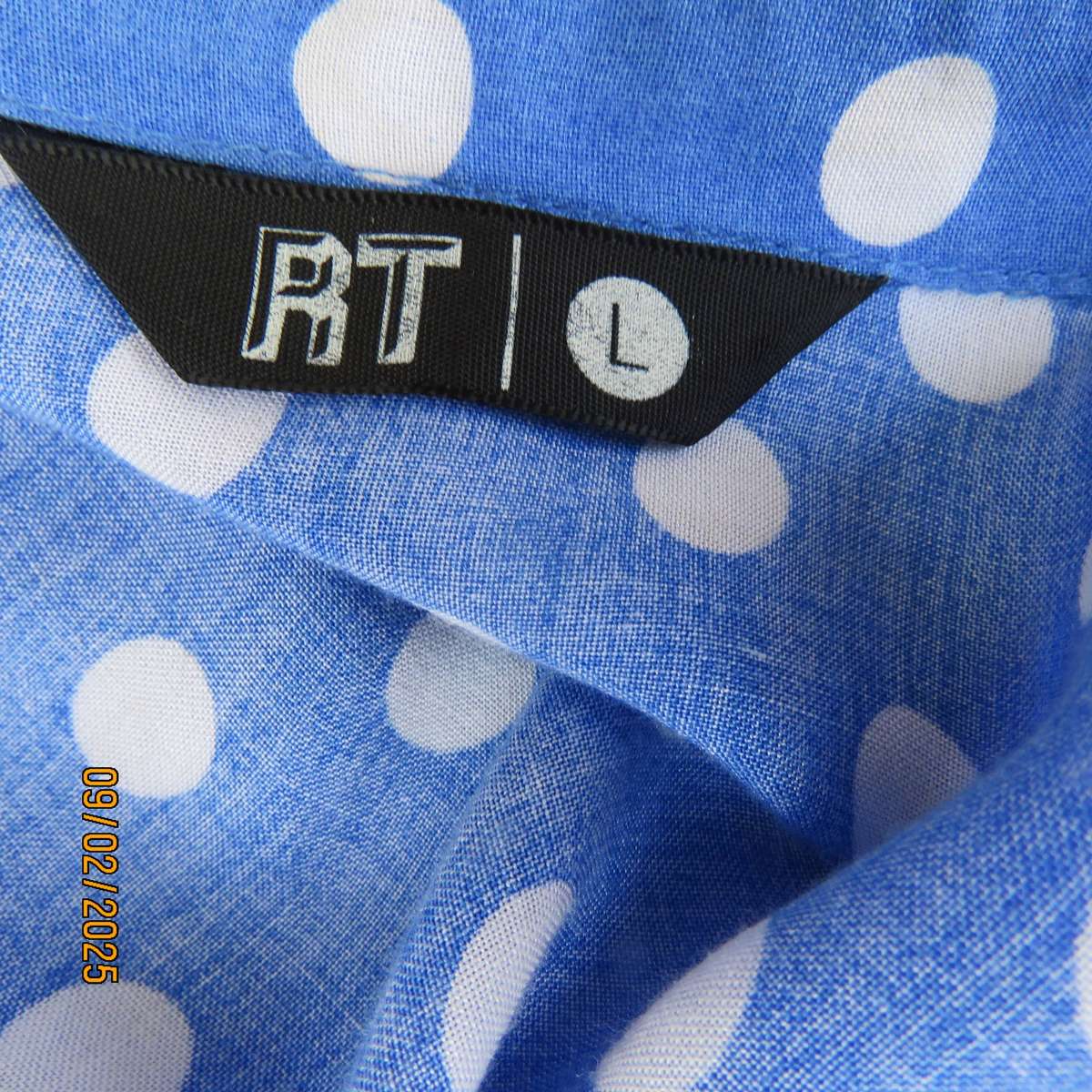 Cornflower blue with white polkadot button down top size 40