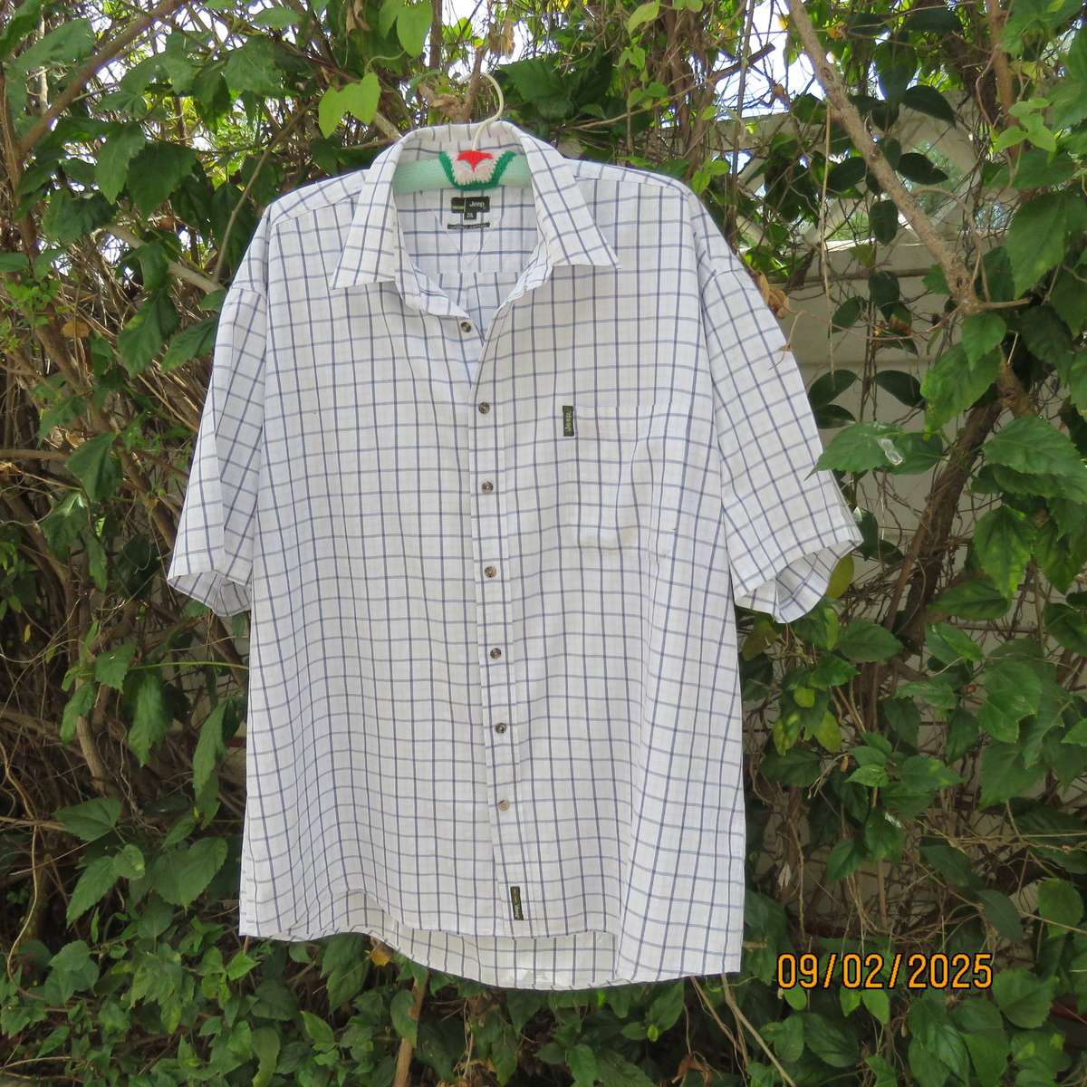 JEEP superior cotton navy-white check short sleeve shirt size 2XL.