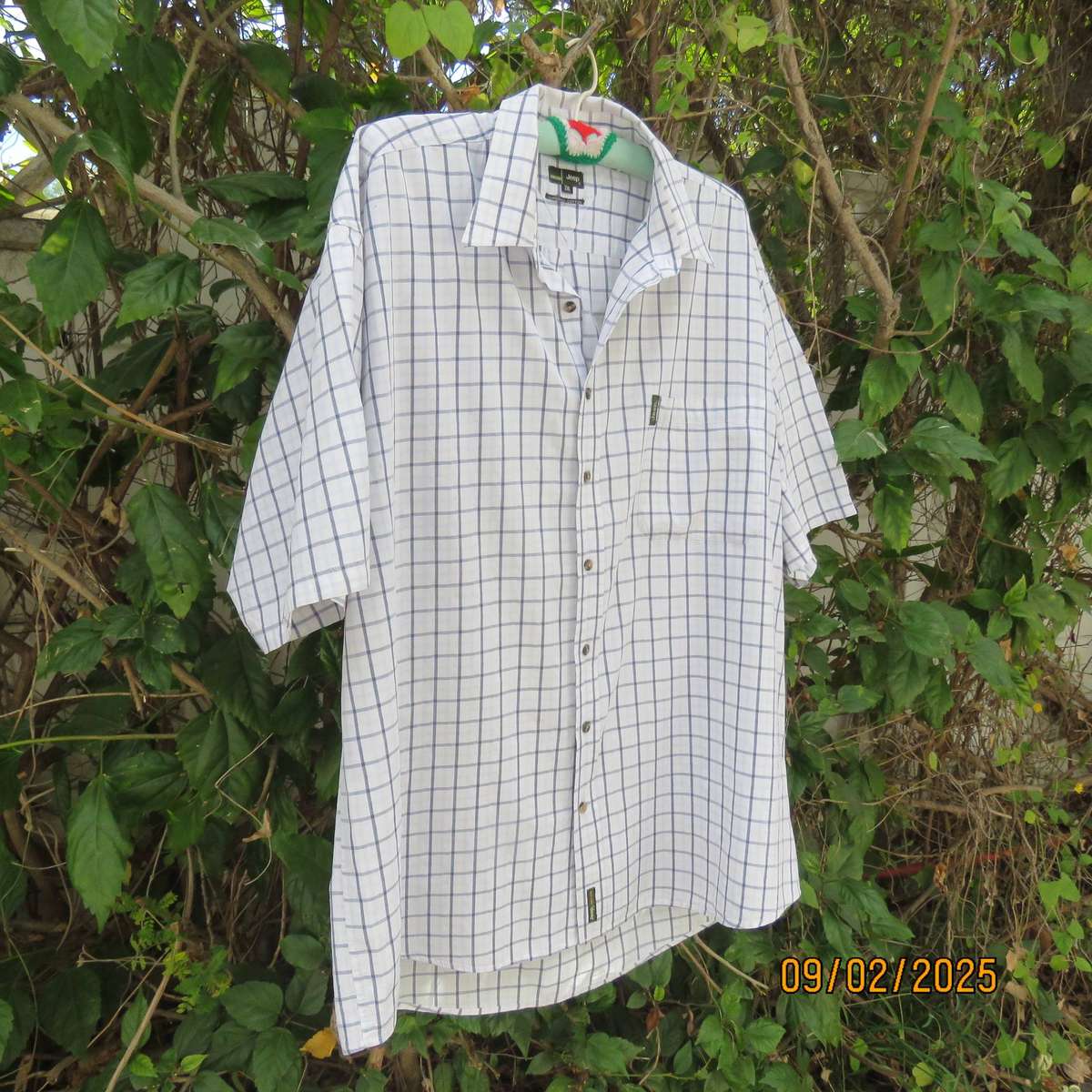 JEEP superior cotton navy-white check short sleeve shirt size 2XL.