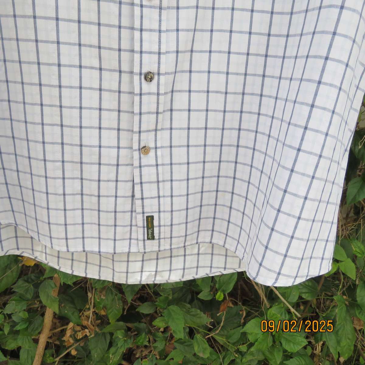 JEEP superior cotton navy-white check short sleeve shirt size 2XL.