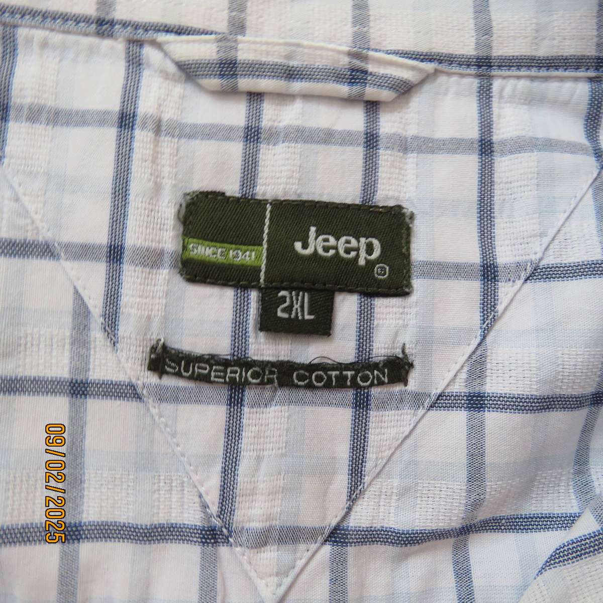 JEEP superior cotton navy-white check short sleeve shirt size 2XL.