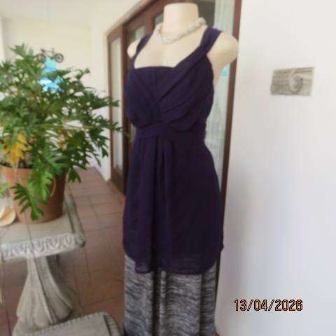 DONNA CLAIRE dark purple sheer polyester lined top with shoulder straps, size 42