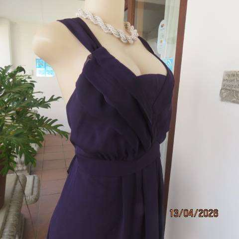DONNA CLAIRE dark purple sheer polyester lined top with shoulder straps, size 42