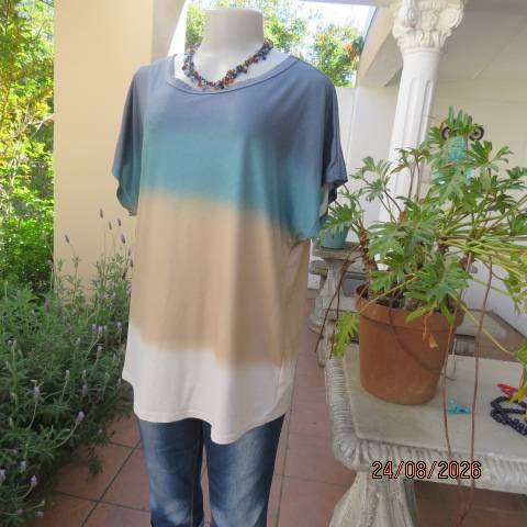 EMERY ROSE colour blocked slip-over polyester stretch top in jade and cream shades size 42