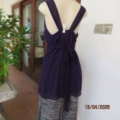 DONNA CLAIRE dark purple sheer polyester lined top with shoulder straps, size 42