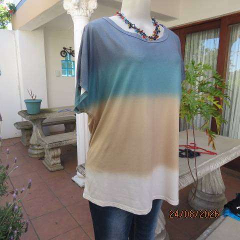 EMERY ROSE colour blocked slip-over polyester stretch top in jade and cream shades size 42