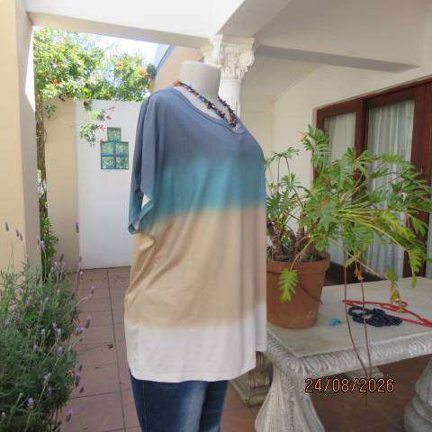 EMERY ROSE colour blocked slip-over polyester stretch top in jade and cream shades size 42
