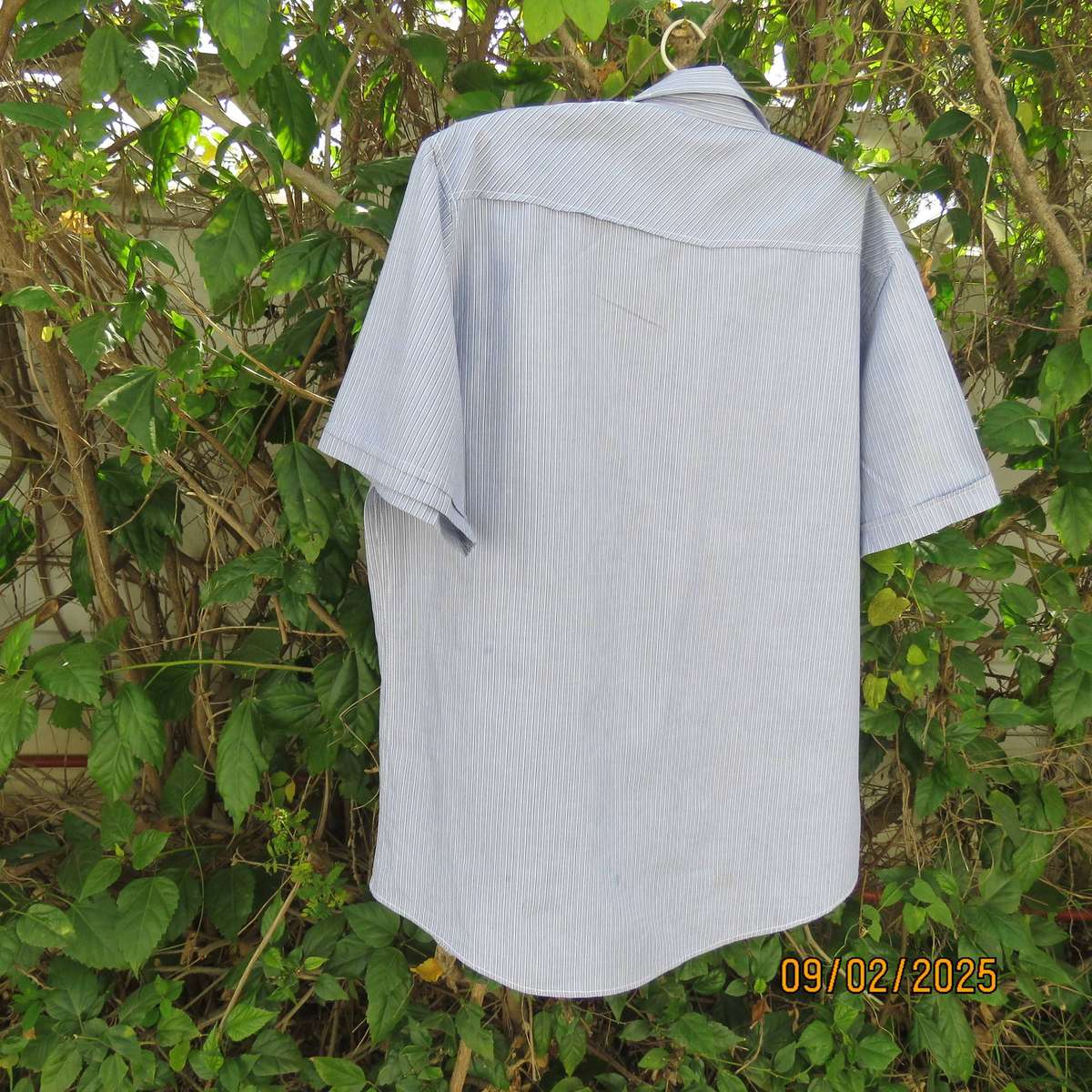 ES1931 blue-white vertical striped short sleeve cotton short sleeve shirt size XL.