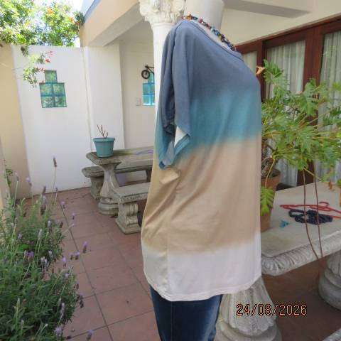 EMERY ROSE colour blocked slip-over polyester stretch top in jade and cream shades size 42