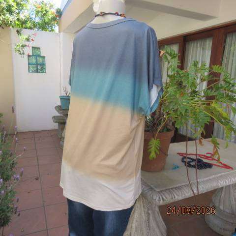 EMERY ROSE colour blocked slip-over polyester stretch top in jade and cream shades size 42