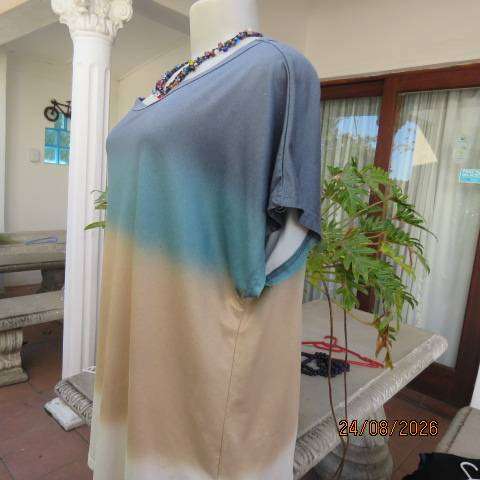 EMERY ROSE colour blocked slip-over polyester stretch top in jade and cream shades size 42