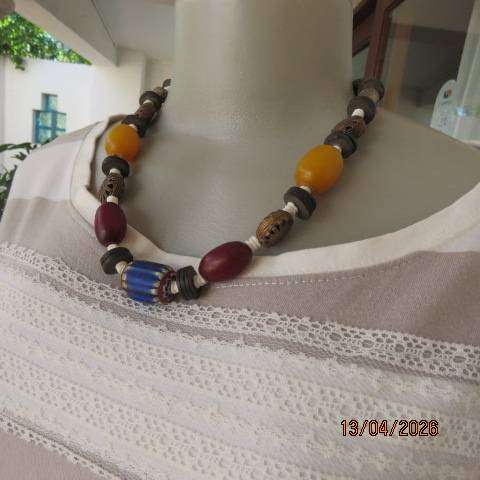 Ethnic shell seed wood metal necklace, 58cm length, worn once or twice