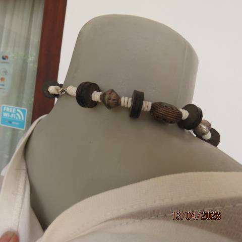 Ethnic shell seed wood metal necklace, 58cm length, worn once or twice
