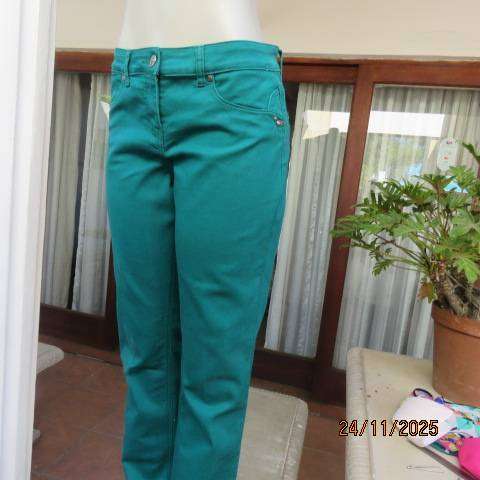 MILADYS jade green slim fit denim polycotton jeans in size 34