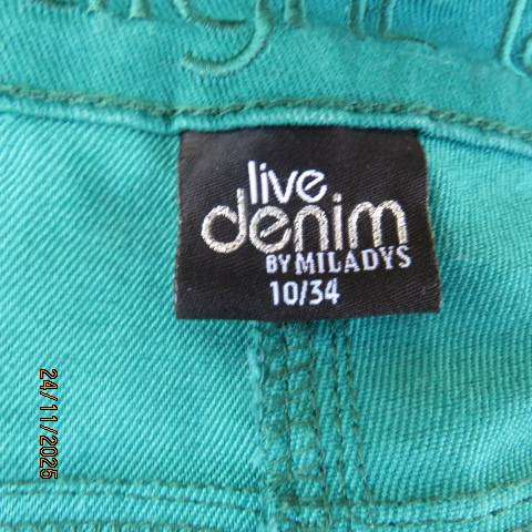 MILADYS jade green slim fit denim polycotton jeans in size 34