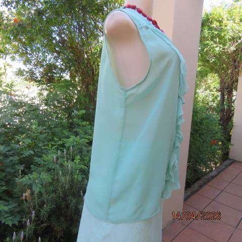 FASHION Express mint slip-over sheer polyester  V-neck top with double frill Size 38
