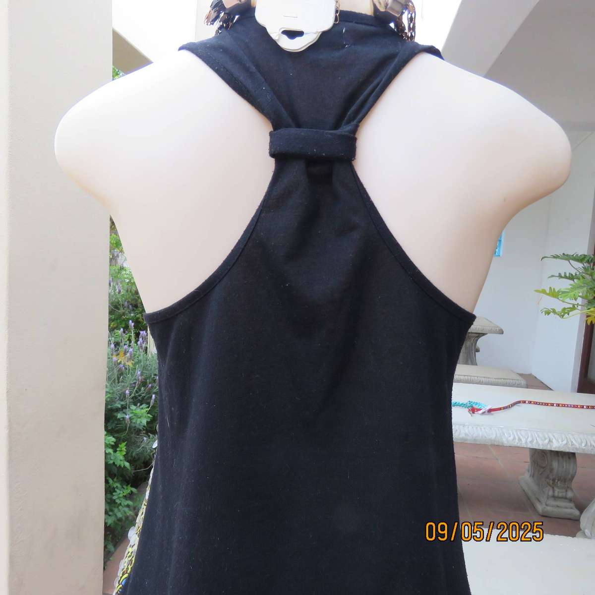BASICXX baroque printed red-blue-gold top with clear sequins. Black back. Size 34