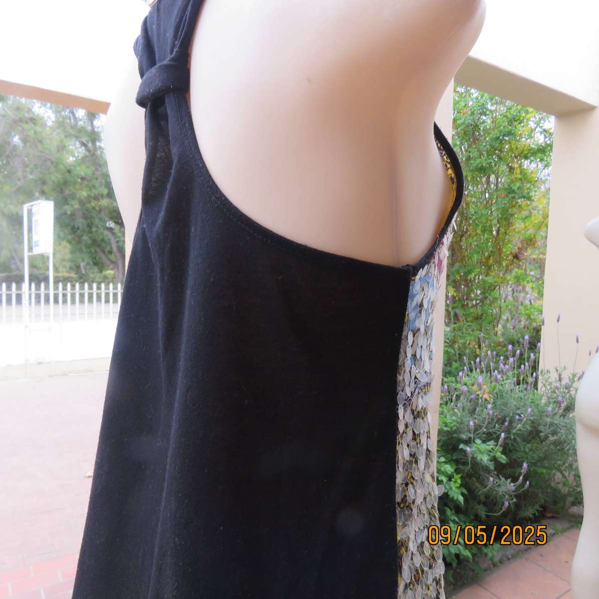 BASICXX baroque printed red-blue-gold top with clear sequins. Black back. Size 34