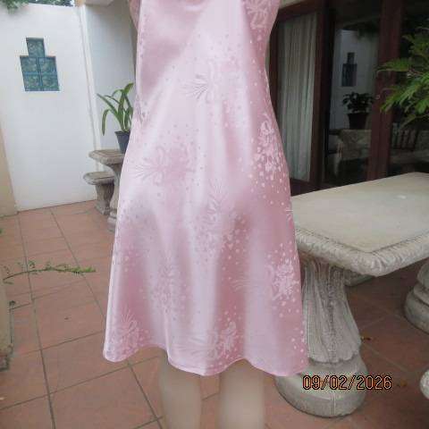 DREAMCATCHER rose pink silky polyester under knee length nighty. Thin shoulder straps. Size 40