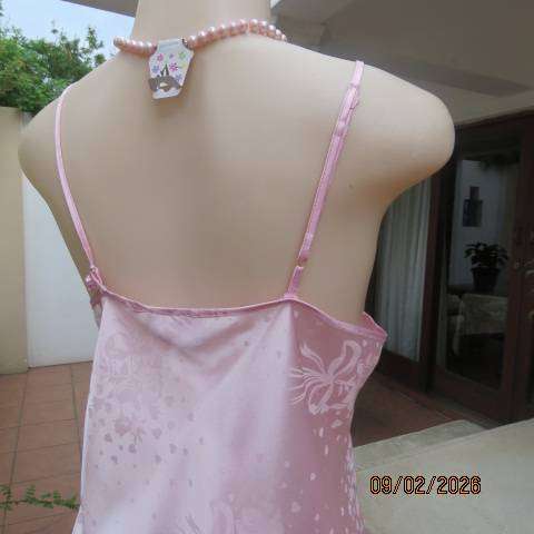 DREAMCATCHER rose pink silky polyester under knee length nighty. Thin shoulder straps. Size 40