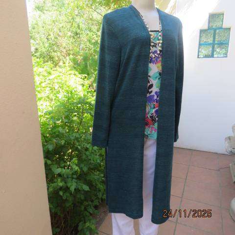 MUSTI dark jade light weight long sleeve coat with lurex stripes. Side slits. Size 40