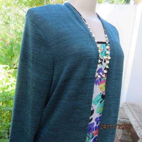 MUSTI dark jade light weight long sleeve coat with lurex stripes. Side slits. Size 40
