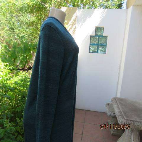MUSTI dark jade light weight long sleeve coat with lurex stripes. Side slits. Size 40