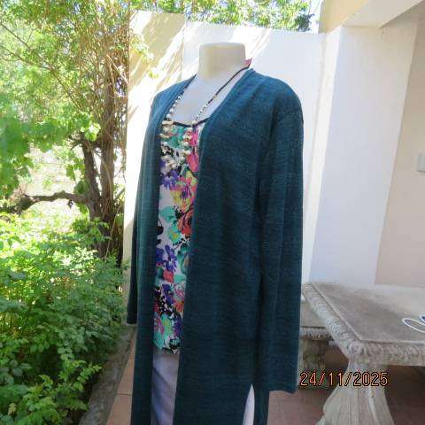 MUSTI dark jade light weight long sleeve coat with lurex stripes. Side slits. Size 40