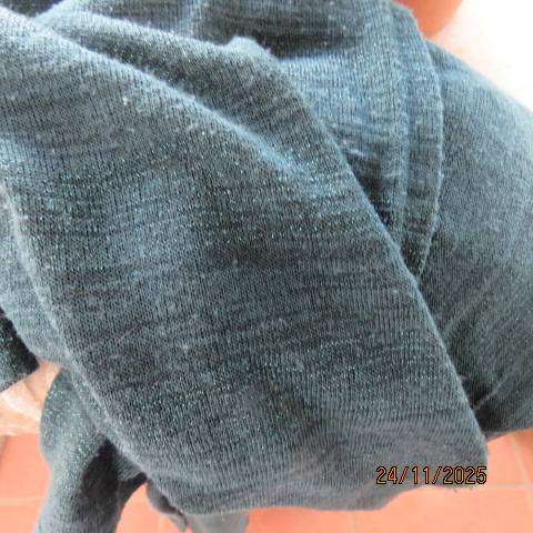 MUSTI dark jade light weight long sleeve coat with lurex stripes. Side slits. Size 40