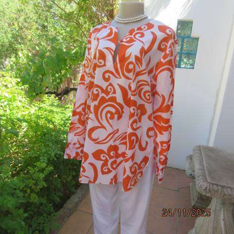 WOOLWORTHS white with orange bold graphic print slip over with long sleeves. Size 42