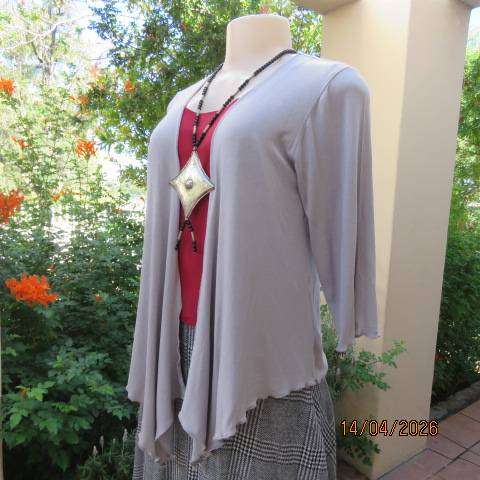 MONICA'S silvergrey waterfall style cover up with elbow length sleeves. Size 36