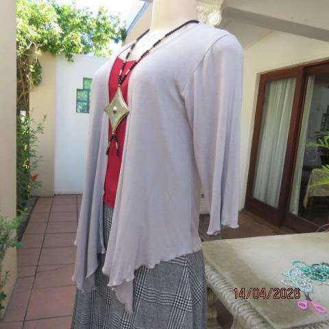 MONICA'S silvergrey waterfall style cover up with elbow length sleeves. Size 36