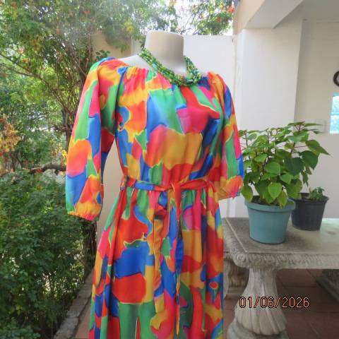 Y.2 colourful maxi dress in polyester with elasticated waist and wide elastic neckline size 32