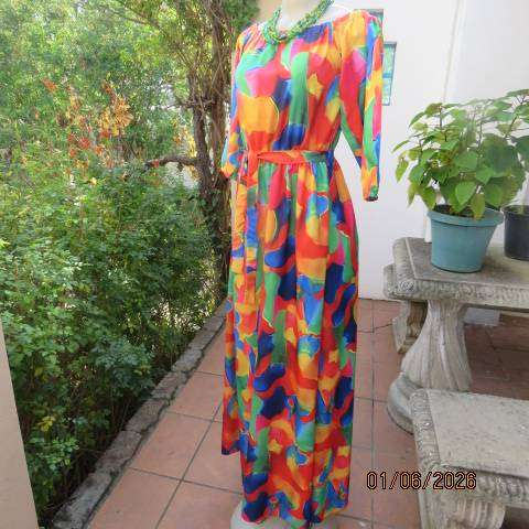 Y.2 colourful maxi dress in polyester with elasticated waist and wide elastic neckline size 32